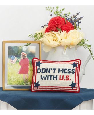Patriotic "Don't Mess With U.S." Needlepoint Small/Petite Accent Pillow, 6.5" x 9"