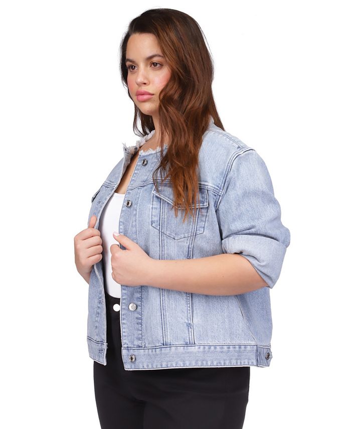 IREP Stealth Wealth Crush Plus Sized Studded Frayed Denim Jacket main image 1