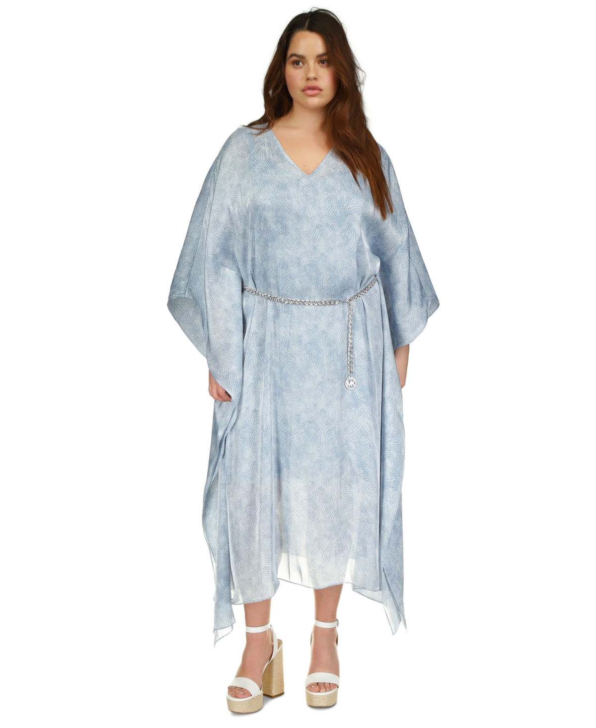 Shop Michael Kors Plus Size Printed Belted Poncho In Chambray