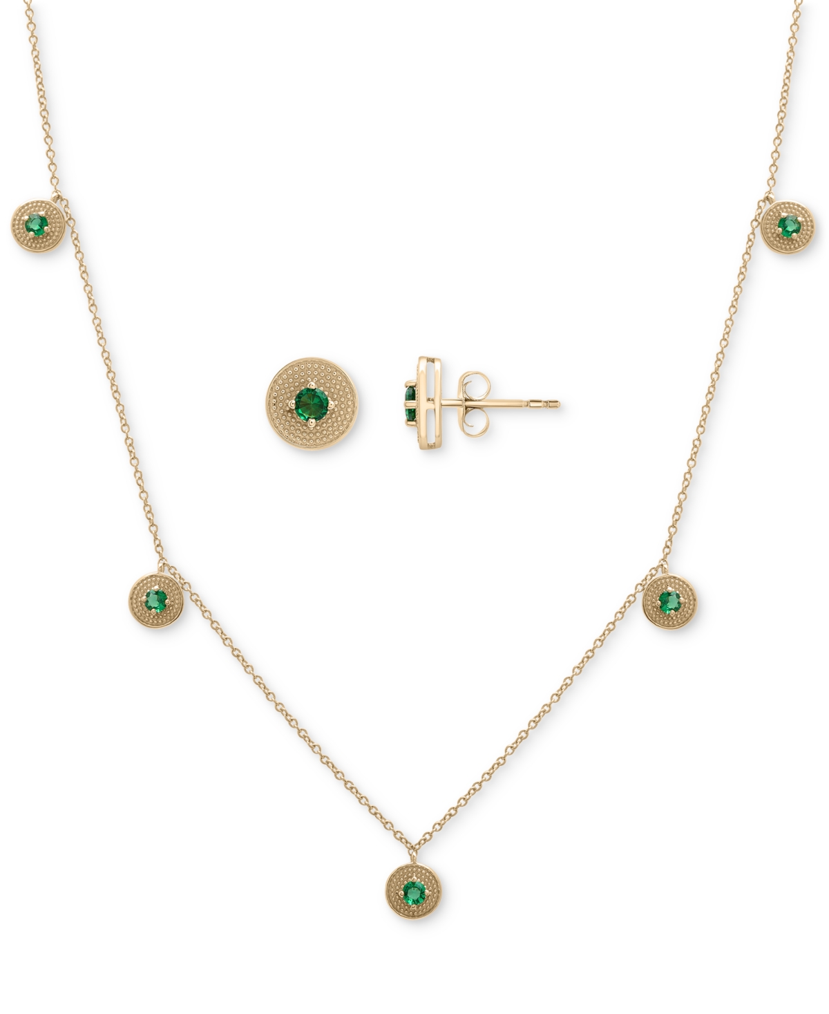 Macy's 2-pc. Set Lab-grown Emerald Beaded Dangle Collar Necklace & Matching Stud Earrings (1/2 Ct. T.w.) In