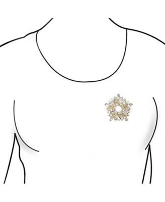 Large Two Tone Golden Crystal Fashion Holiday Circle Wreath Scarf Brooch Pin Gold Silver Plated