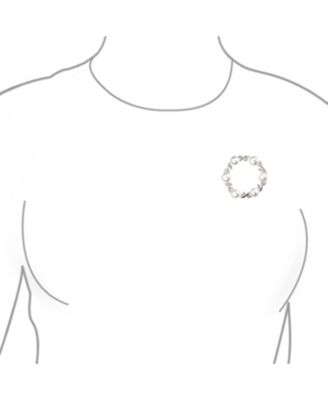 Elegant Classic White 7MM Freshwater Cultured Pearl Circle Leaf Scarf Brooch Pin Sterling Silver