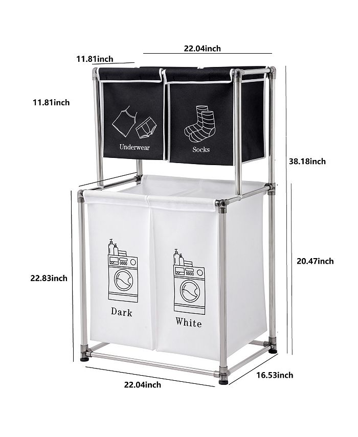 Simplie Fun Laundry Hamper 2 Tier Laundry Sorter with 4 Removable Bags ...