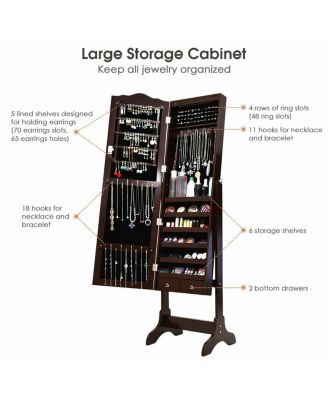 14 LED Jewelry Armoire Cabinet with Full Length Mirror and 4 Tilting Angles