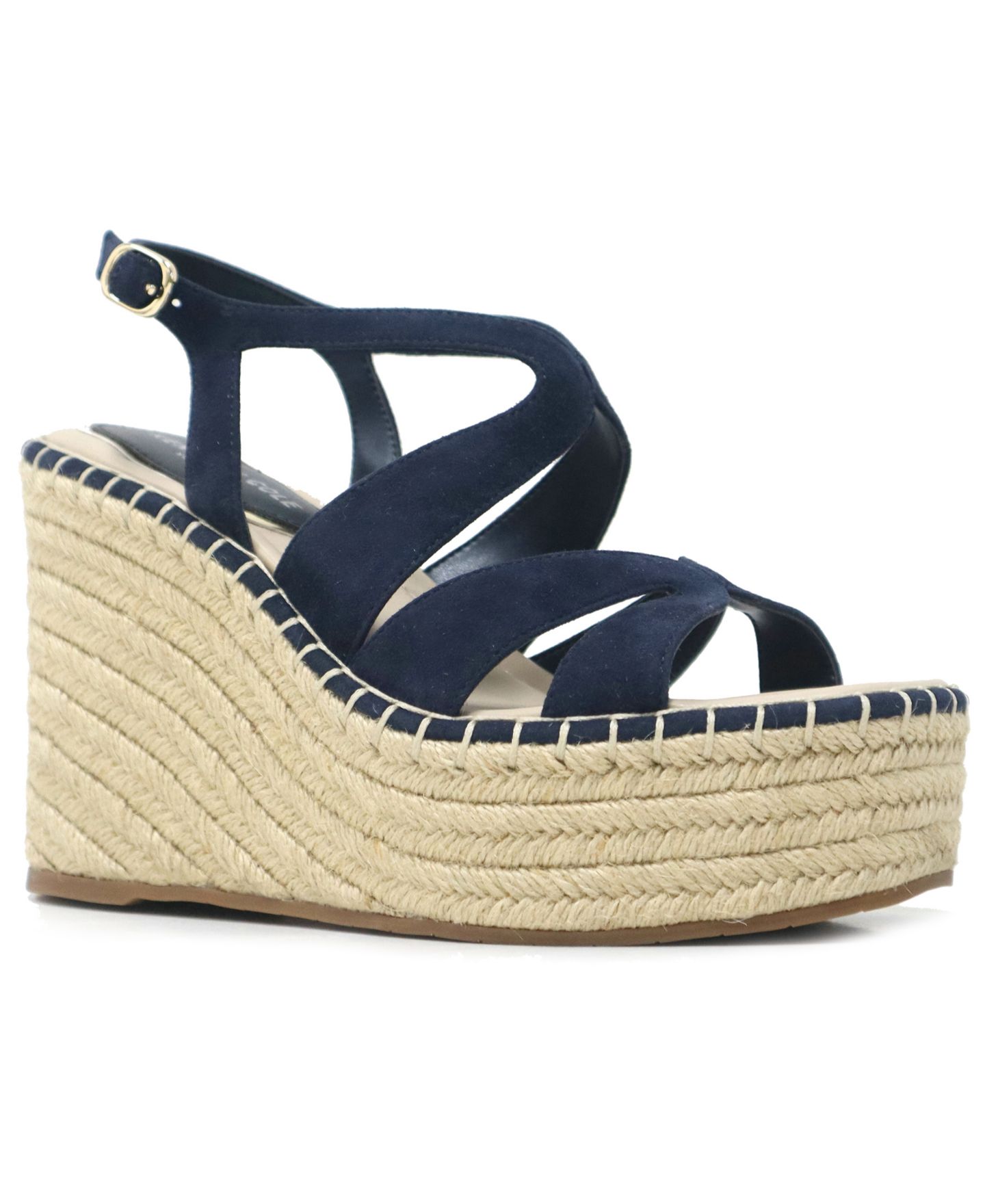 Женские сандалии Kenneth Cole New York Solace Espadrille Platform Wedge, цвет: Тёмно-синий замшевый — фото 1