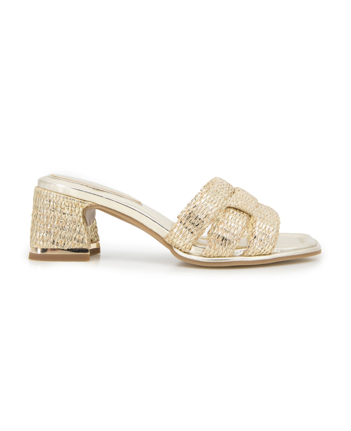 Kenneth Cole New York Women's Harper Woven Strap Slip-On Block Heel Sandals - Platinum- Raffia