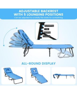 Beach Chaise Lounge Chair with Face Hole and Removable Pillow