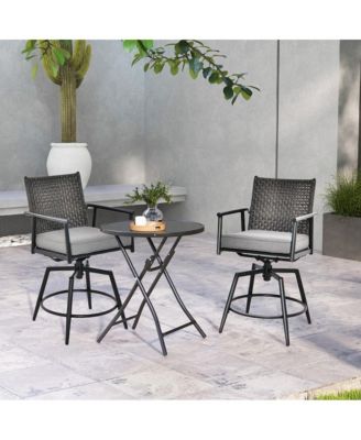 360 Degree Swivel Bar Stool Set of 2 with Metal Frame and PE Rattan Backrest