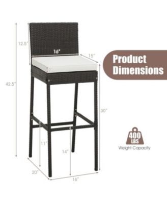 Set of 2 Patio Wicker Barstools with Seat Cushion and Footrest