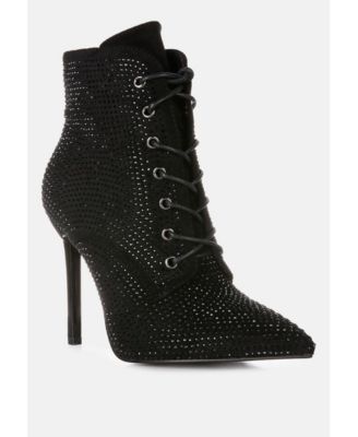 Womens Head On Faux Suede Diamante Ankle Boots