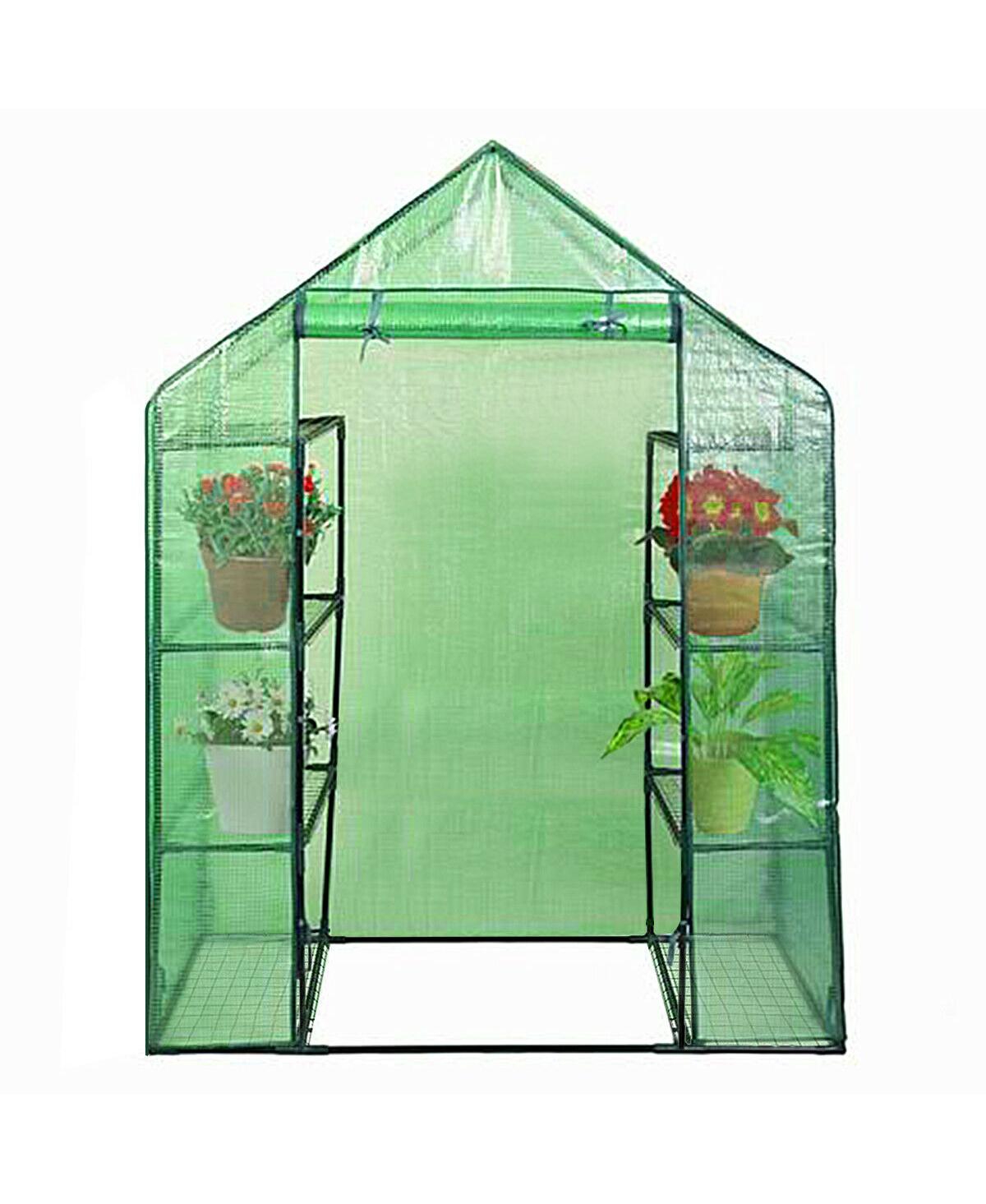 Portable 4 Tier Walk-in Plant Greenhouse with 8 Shelves - Green