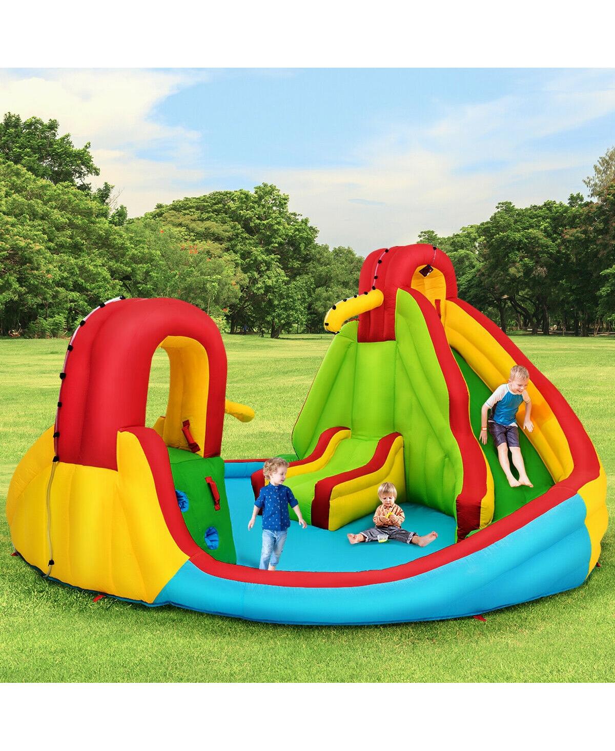 Inolait Kid's Inflatable Water Slide Bounce House with Climbing Wall and Pool Without Blower