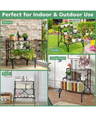 3-Tier Metal Plant Rack Garden Shelf in Stair Style