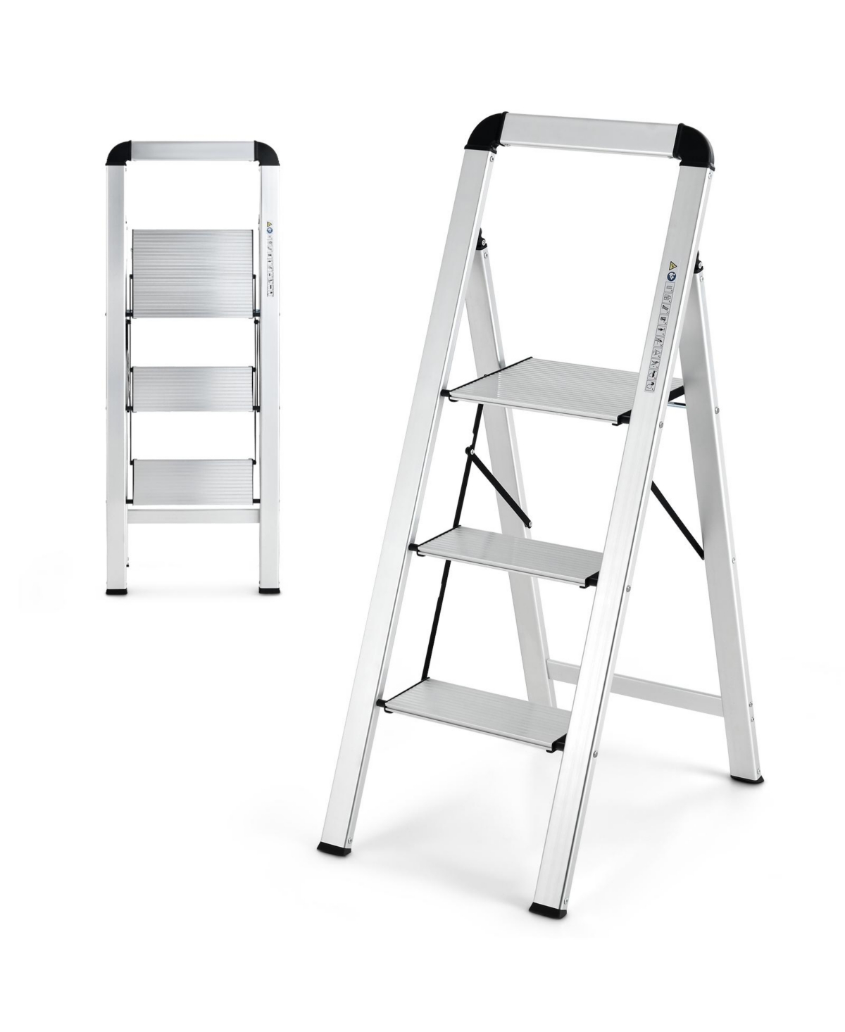 3-Step Ladder Aluminum Folding Step Stool with Non-Slip Pedal and Footpads - Silver