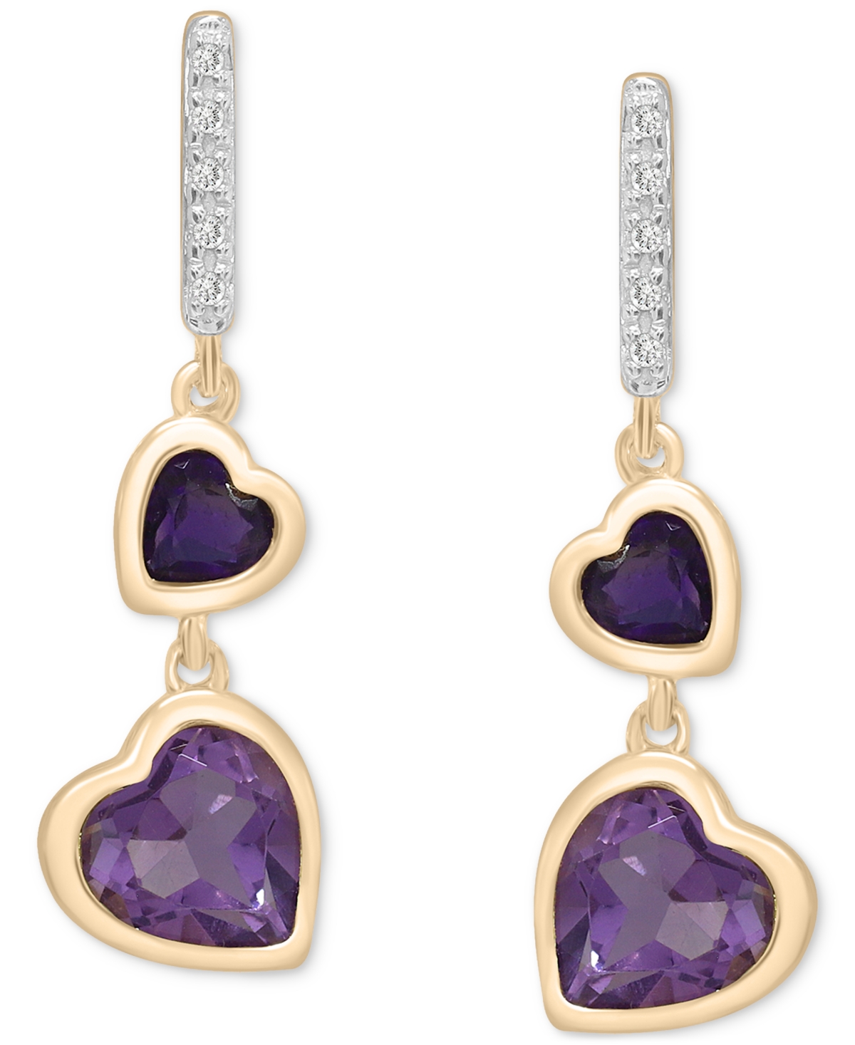 (1/3 ct. t.w.), Rose de France (7/8 ct. t.w.) & Diamond Accent Heart Drop Earrings in 14k Gold-Plated Sterling Silver - Amethyst