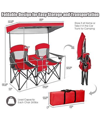 Portable Folding Camping Canopy Chairs with Cup Holder for Two