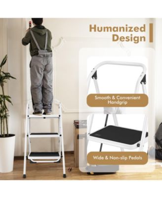Folding 3-Step Ladder with Handgrip and Anti-Slip Platform