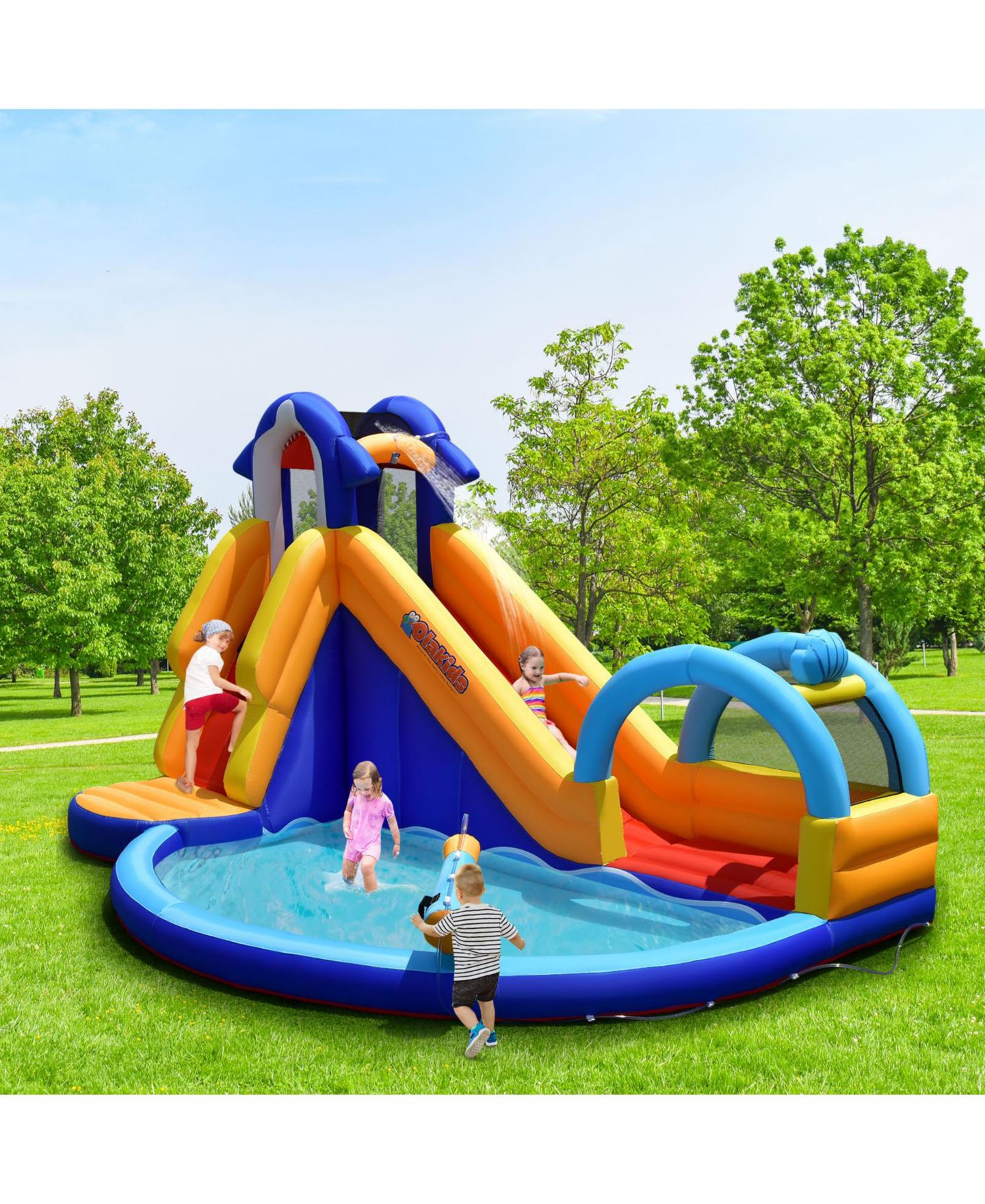 Детская игрушка INOLAIT Shark-Themed Inflatable Bounce House with Splash Pool, 14'L x 10'W x 8.5'H, for Up to 4 Kids, Ages 3-10 — фото 11