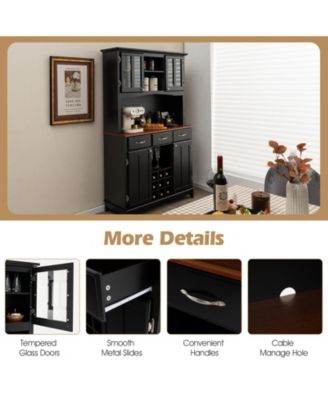 Kitchen Storage Cabinet Cupboard with Wine Rack and Drawers