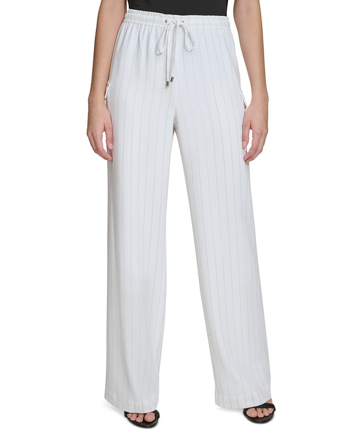 Calvin Klein Women s Striped Drawstring Waist Cargo Pants Macy s