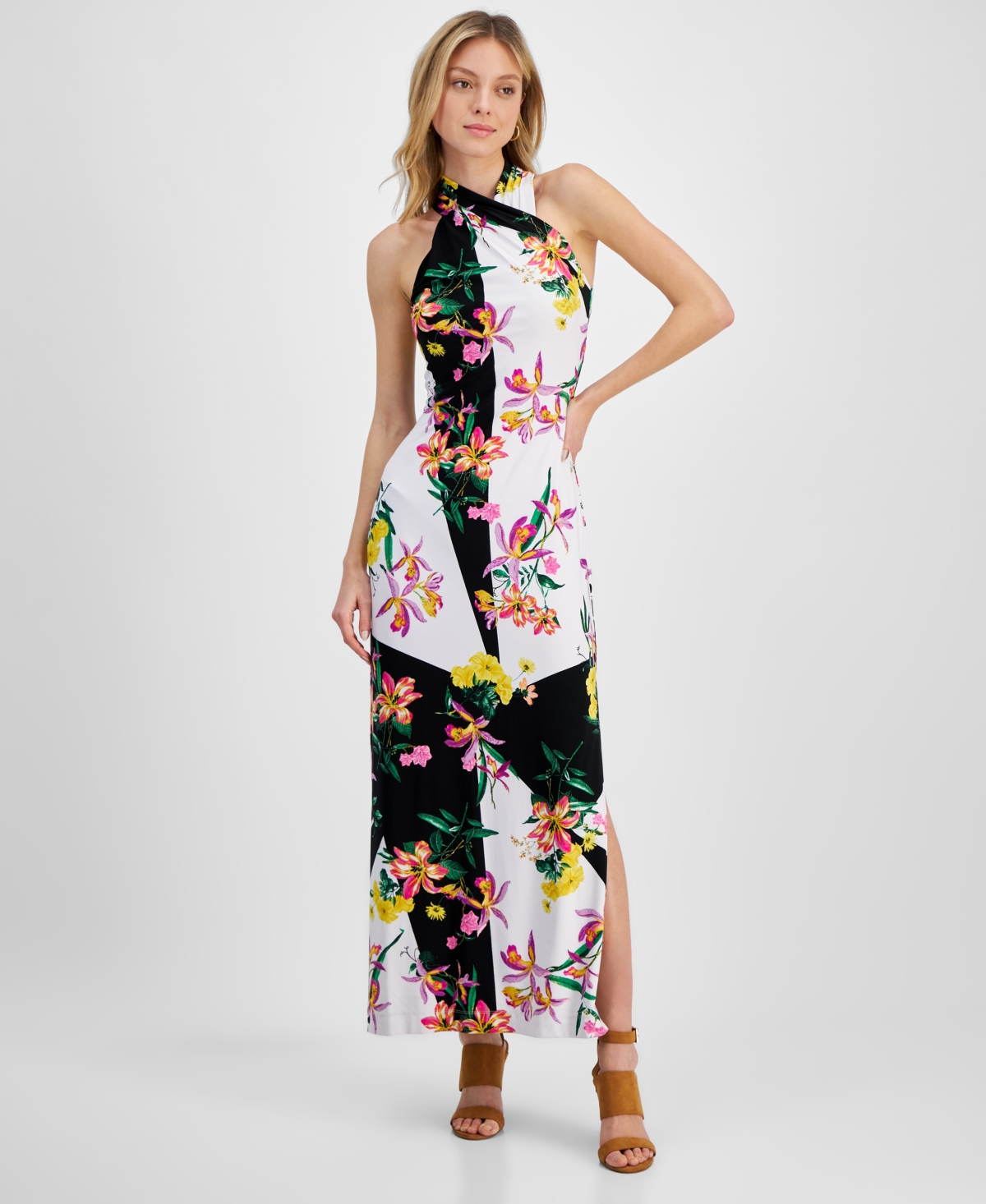 Crisscross Halter Maxi Dress - Geo Floral