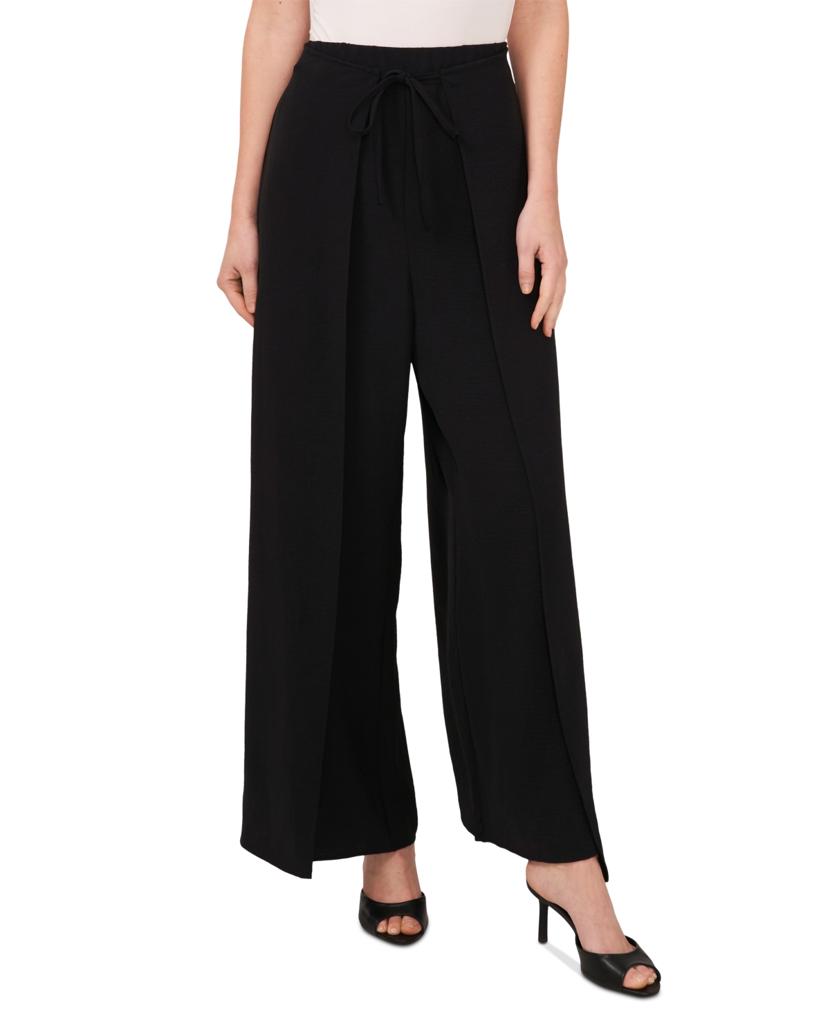 Shop Cece Women's Overlap Tie Front Wide Leg Soft Pants In Rich Black