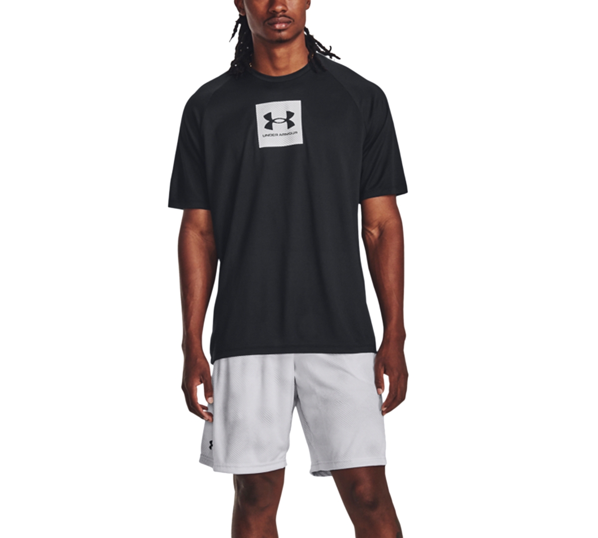 Under Armour Men's Ua Tech Logo Graphic Performance T-shirt In Black,halo Gry