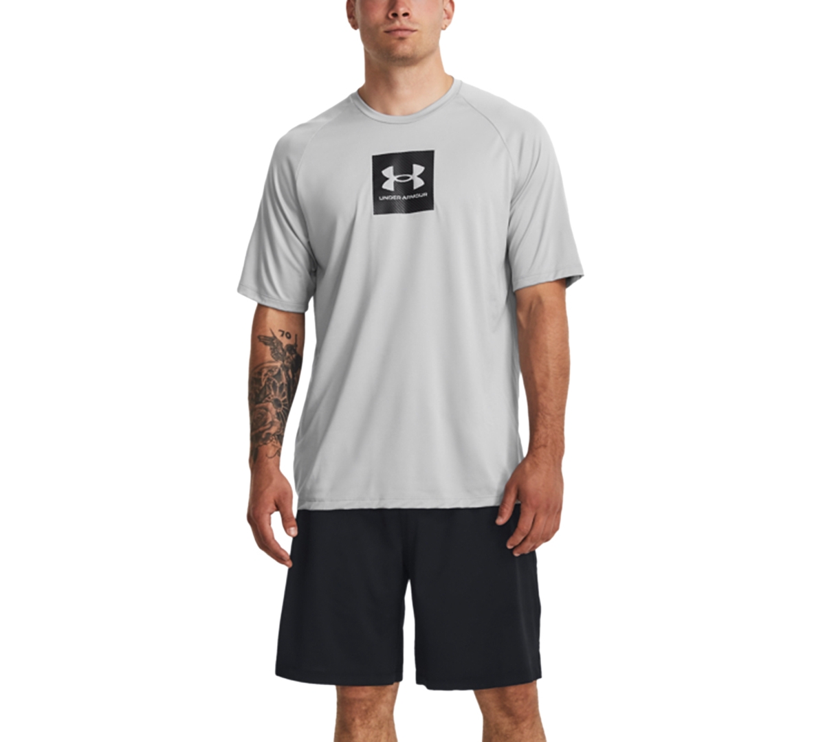 Under Armour Men's Ua Tech Logo Graphic Performance T-shirt In Grey,jet Gry