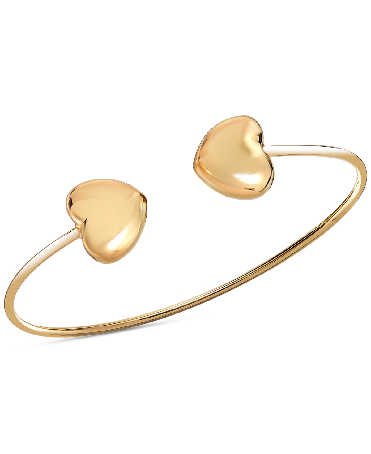 Shop Macy's Puffed Heart Wire Cuff Bangle Bracelet In 14k Gold-plated Sterling Silver In Yellow Gold