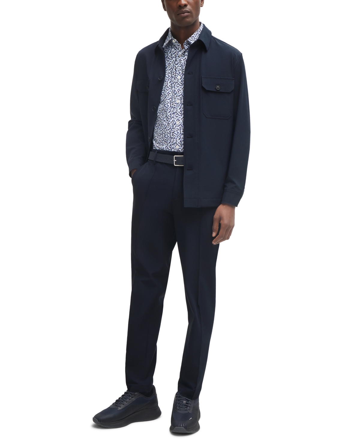 Boss by Hugo Boss Men's Printed Performance-Stretch Material Slim-Fit Dress Shirt - Pastel Blue