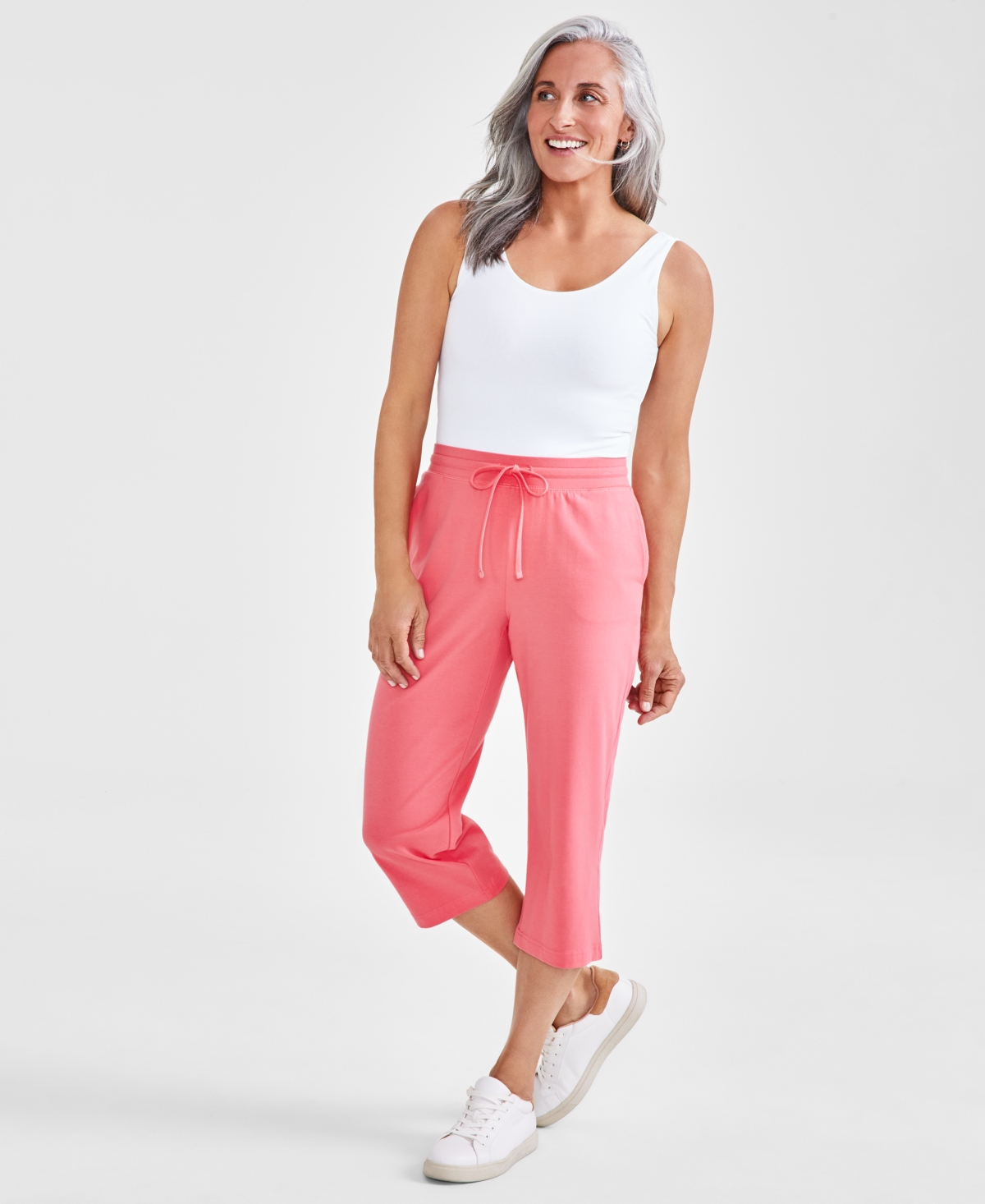 Style & Co Petite Solid-knit Mid-rise Capri Pants, Created For Macy's In Fresh Coral