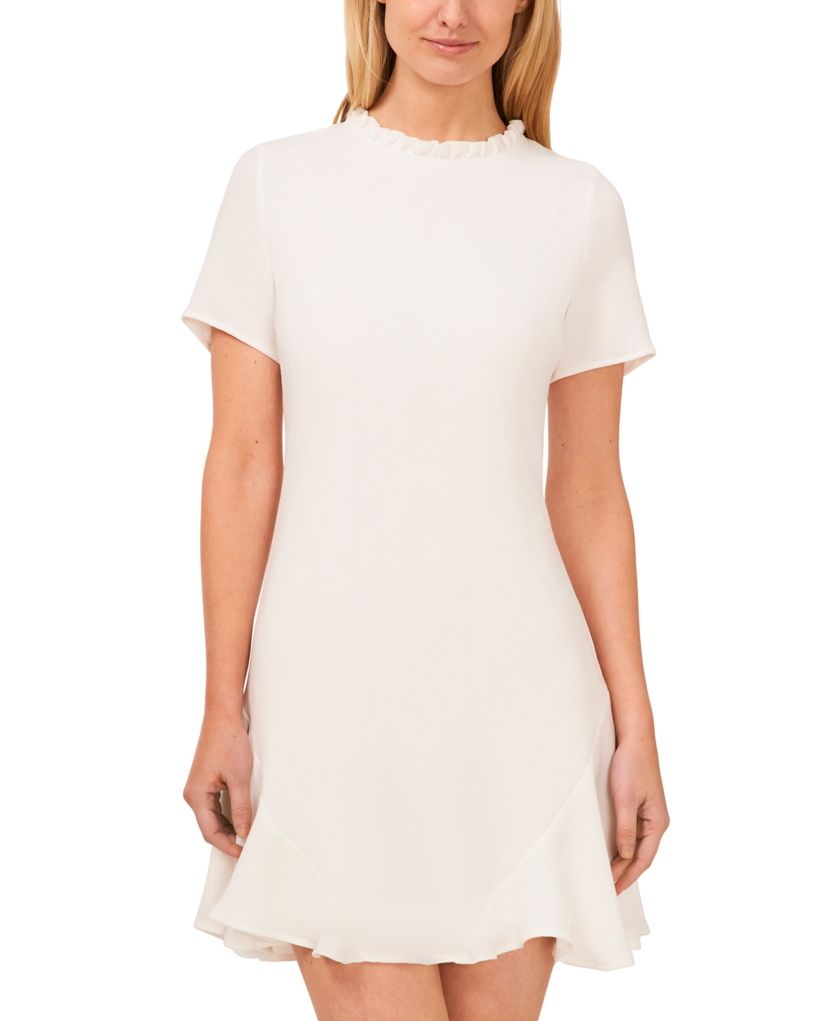 Shop Cece Women's Ruffle Trim Short Sleeve Godet A-line Dress In New Ivory