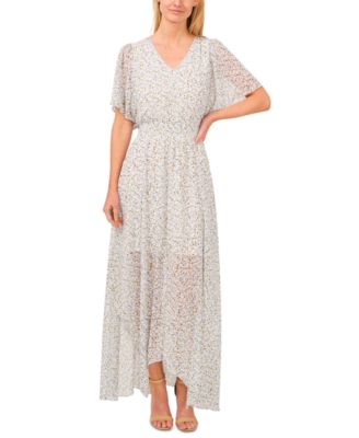 CeCe - Women's Floral Print Flutter Sleeve Maxi Dress