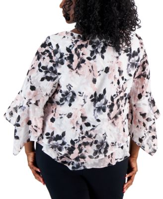 Plus Size Scoop-Neck Tiered Ruffled Blouse 