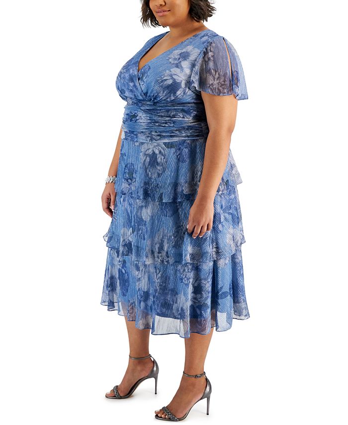 SL Fashions Plus Size Tiered Glitter A-Line Midi Dress - Macy's
