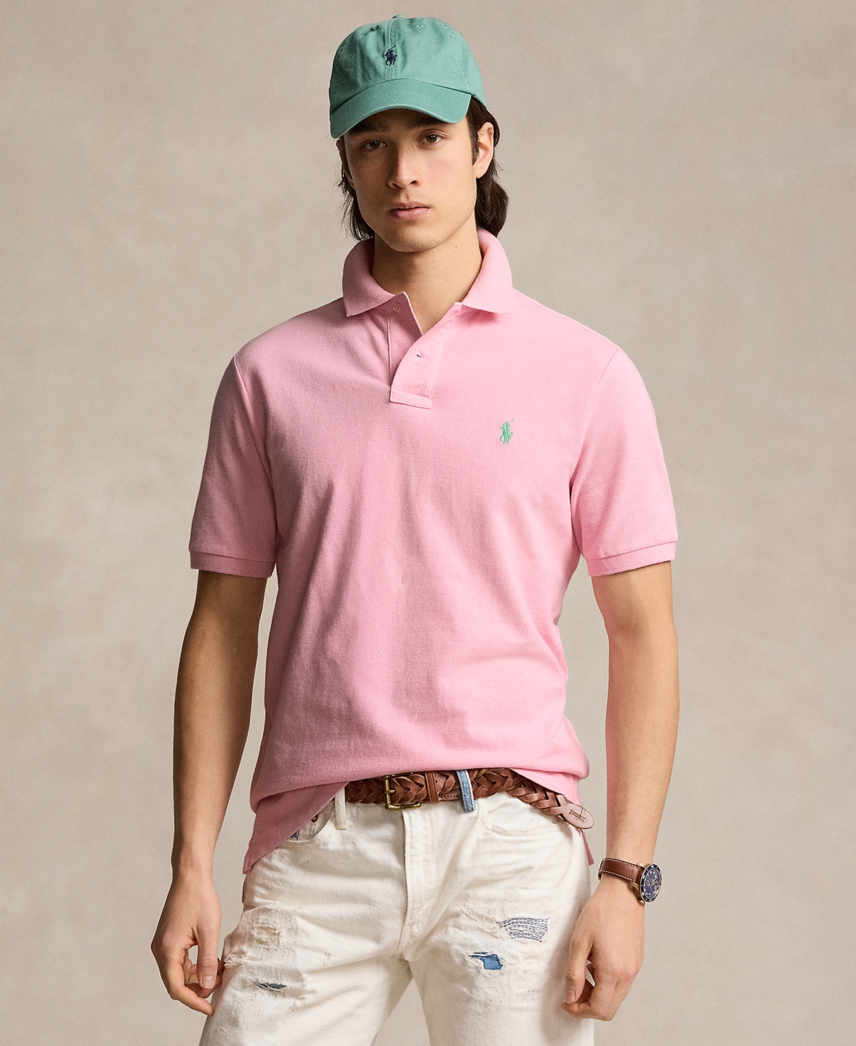 Shop Polo Ralph Lauren Men's Custom Slim Fit Mesh Polo Shirt In Garden Pink