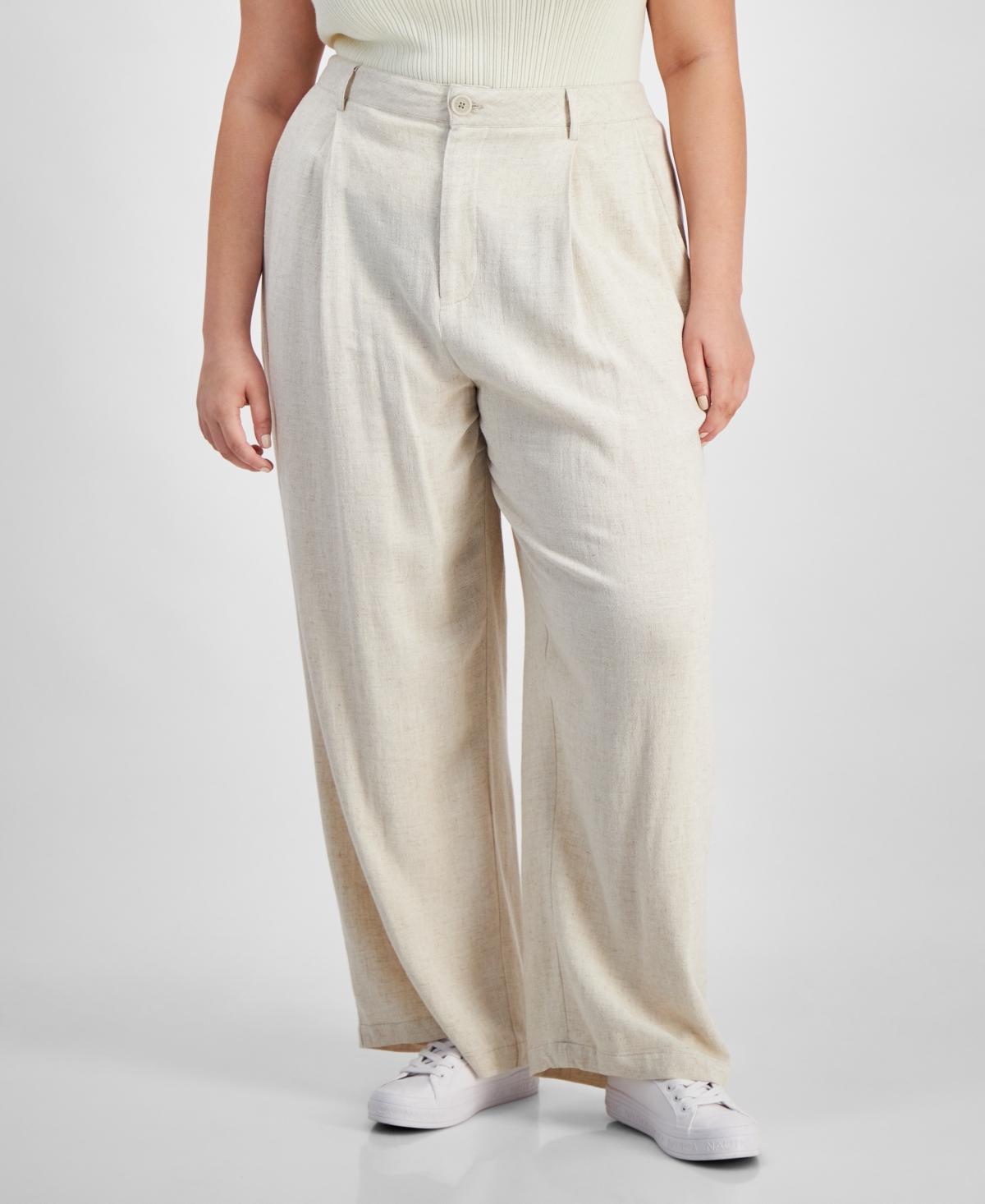Shop And Now This Trendy Plus Size Pleat-front Wide-leg Pants In Tan