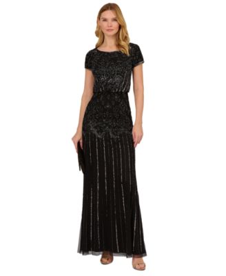 Adrianna Papell Beaded Short Sleeve Gown Macy s