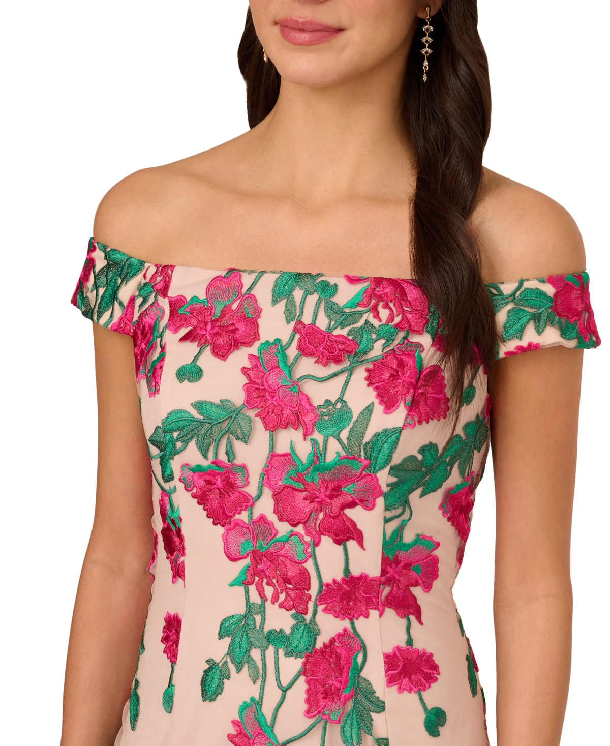 Shop Adrianna Papell Women's Cascading Florals Off-the-shoulder Dress In Magentagre
