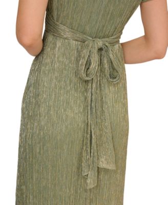 Adrianna Papell Women's V-Neck Crinkle Mesh Midi Dress