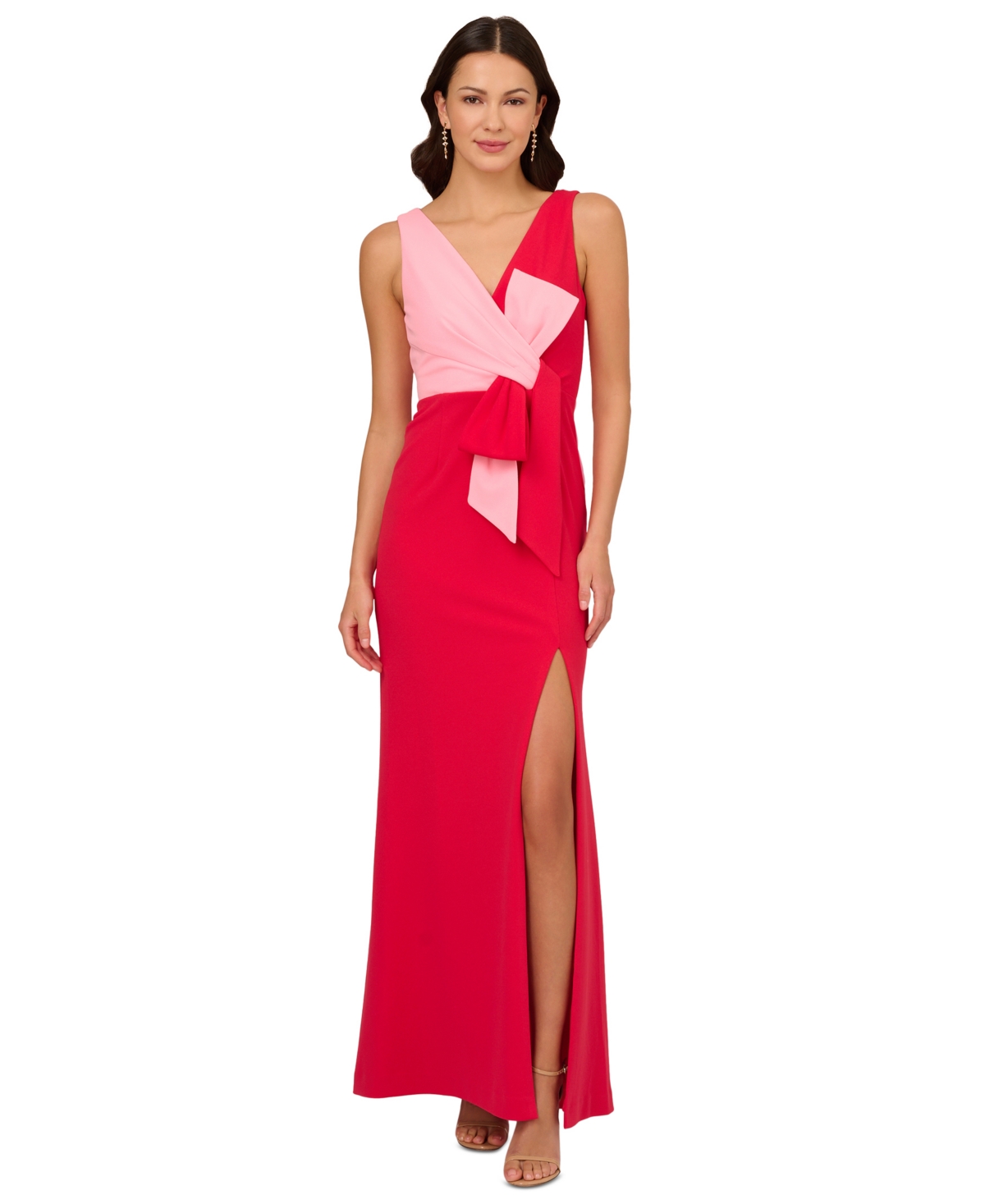 Shop Adrianna Papell Women's V-neck Colorblocked Sleeveless Gown In Pink,red