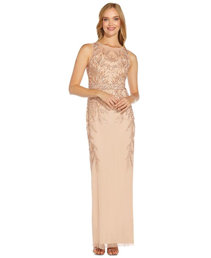 Adrianna Papell Petite Beaded Sleeveless Sheath Gown Macy s