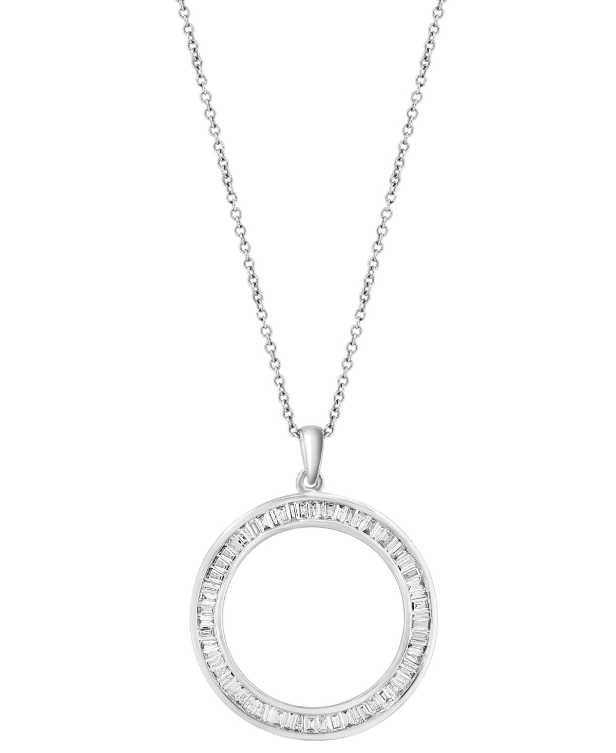Shop Effy Collection Effy Diamond Baguette Open Circle 18" Pendant Necklace (1-1/20 Ct. T.w.) In 14k White Gold