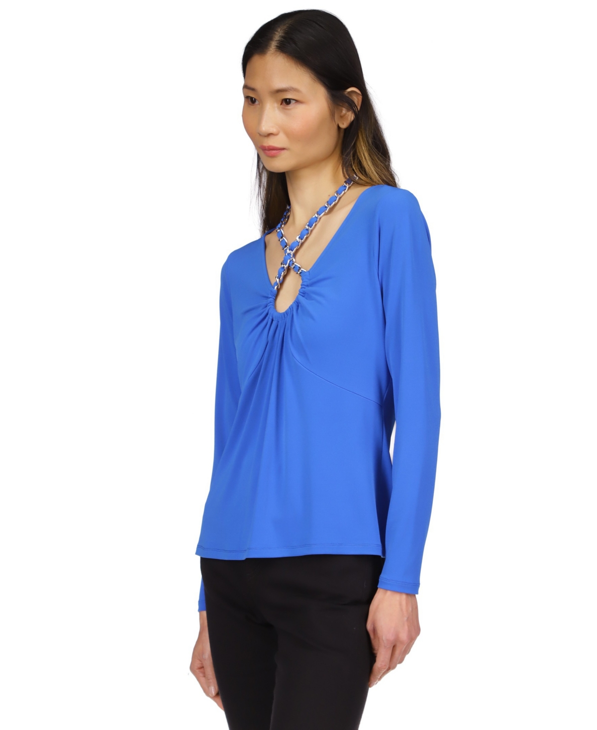 Shop Michael Kors Michael  Women's' Chain-neck Long-sleeve Top In Grecian Bl