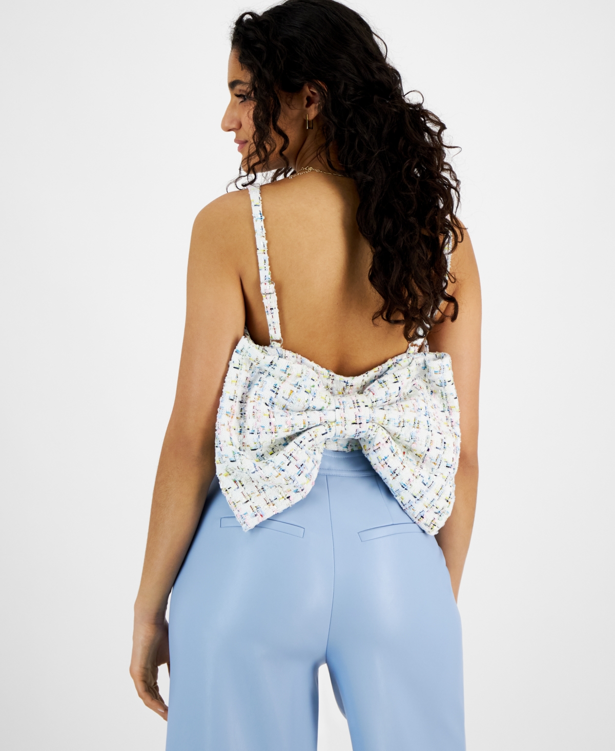 Shop Avec Les Filles Women's Tweed Bow-back Cropped Top In Multi Color Tweed