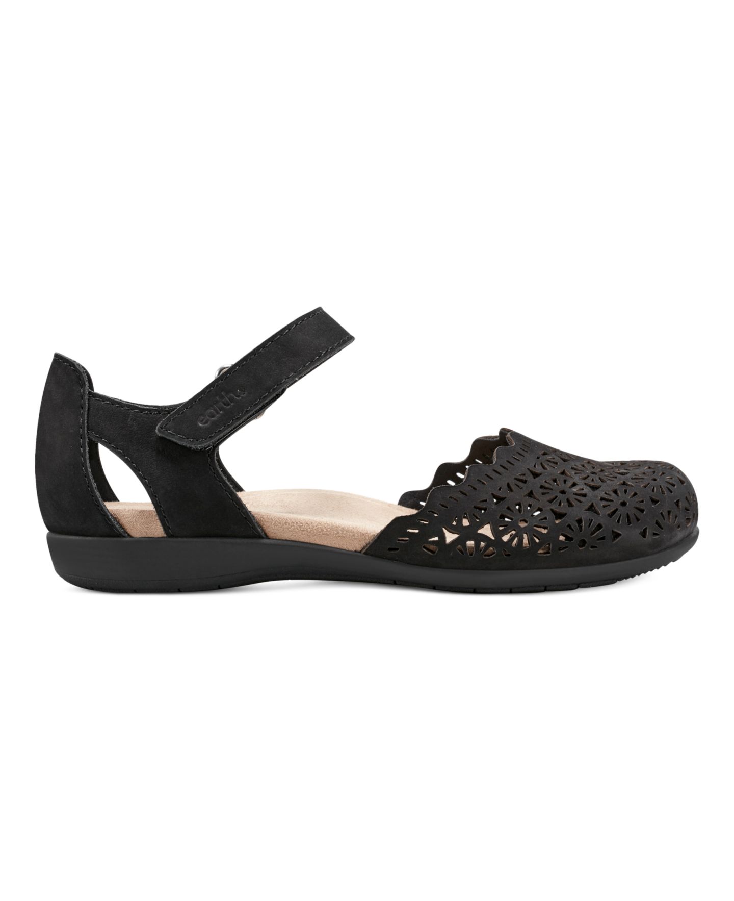 Женские сандалии Earth Bronnie Perforated Two-Piece Flat, цвет: Чёрный нубуковый — фото 2