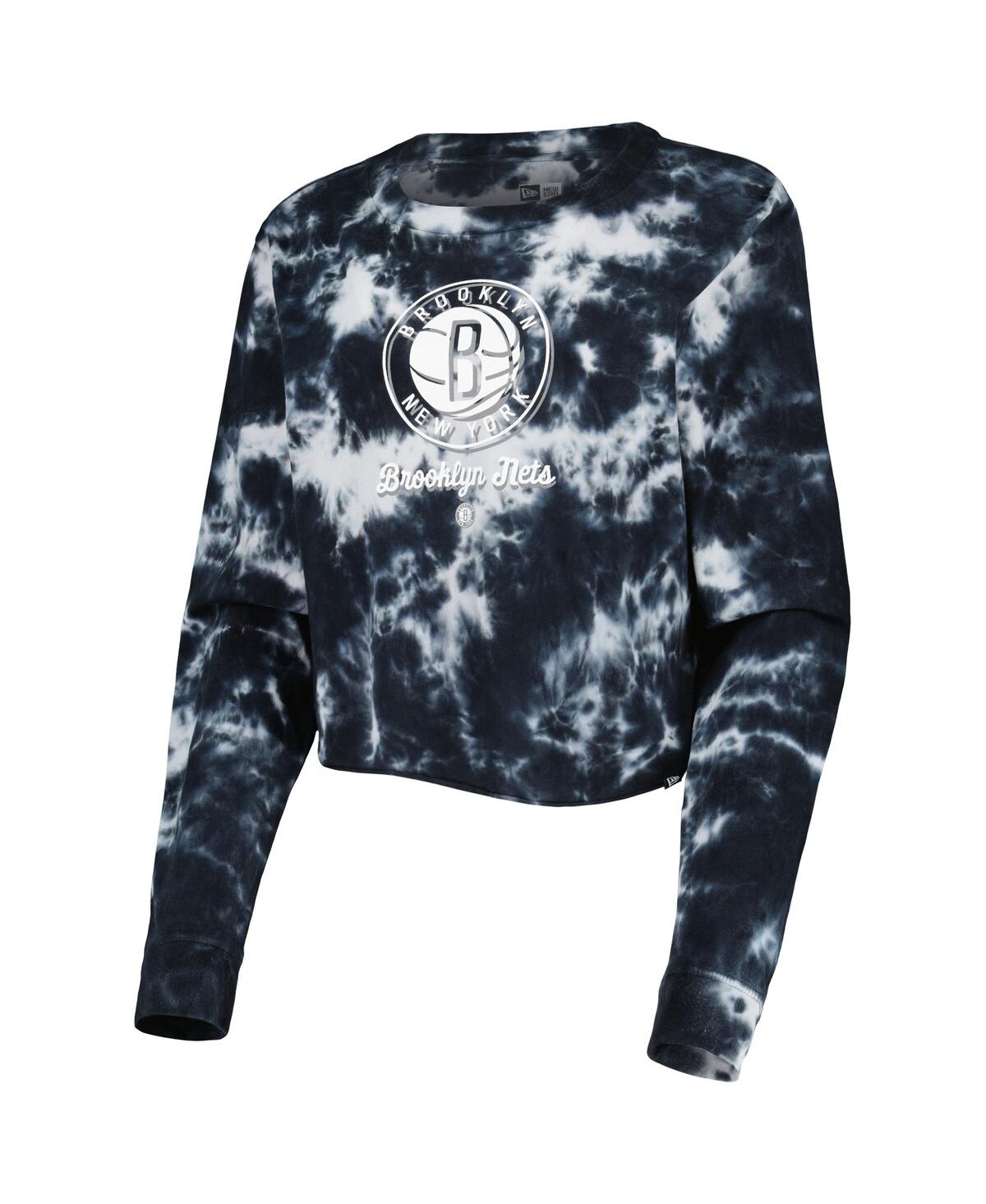 Women's New EraBrooklyn Nets Tie Dye Cropped Long Sleeve T-shirt - Black