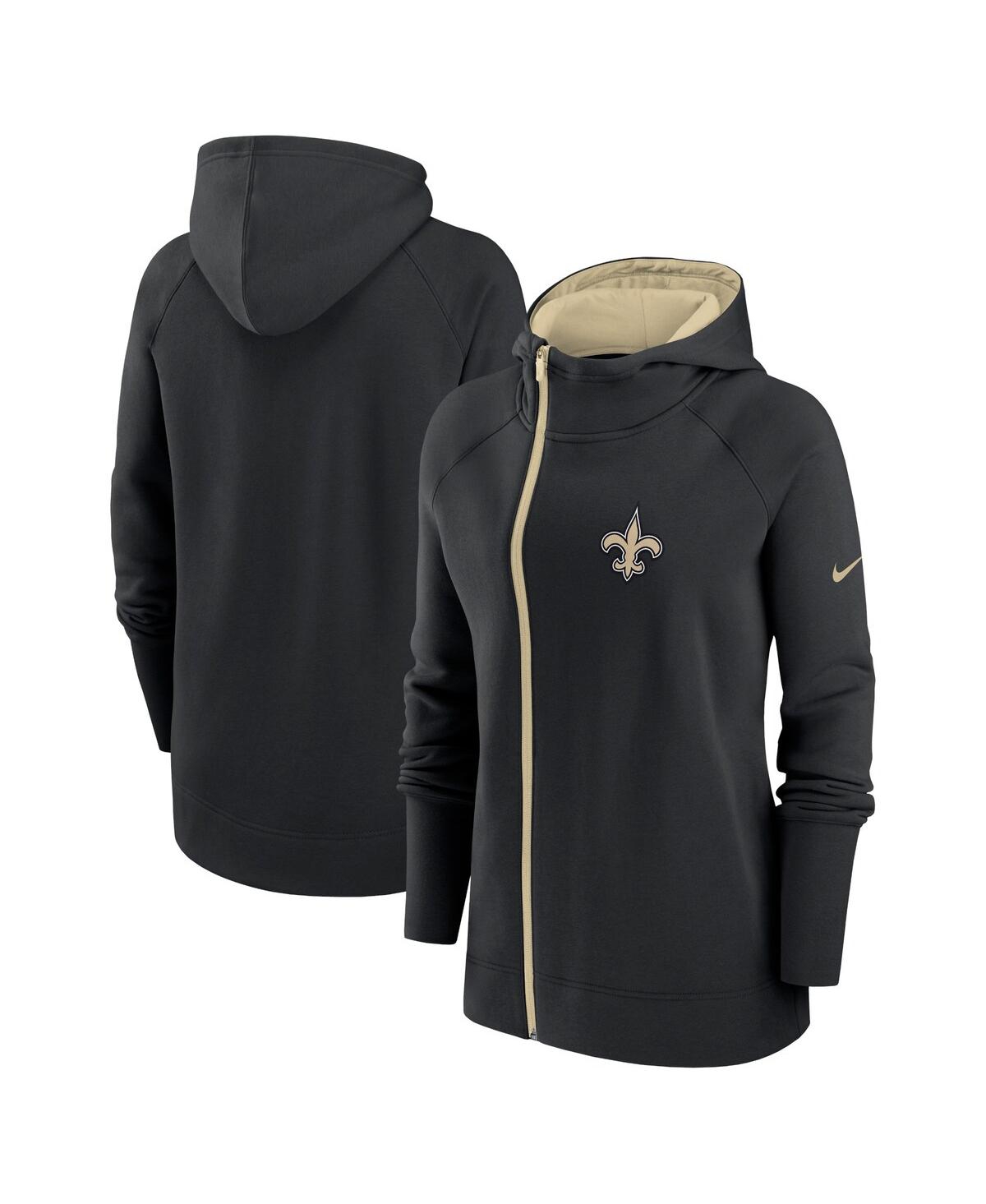 Nike Women's  Black New Orleans Saints Asymmetrical Raglan Full-zip Hoodie In Black