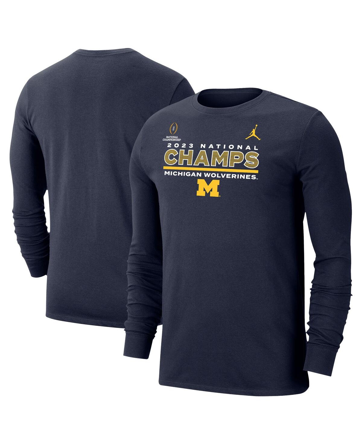 Men's Jordan Navy Michigan Wolverines College Football Playoff 2023 National Champions Performance Long Sleeve T-shirt - Navy