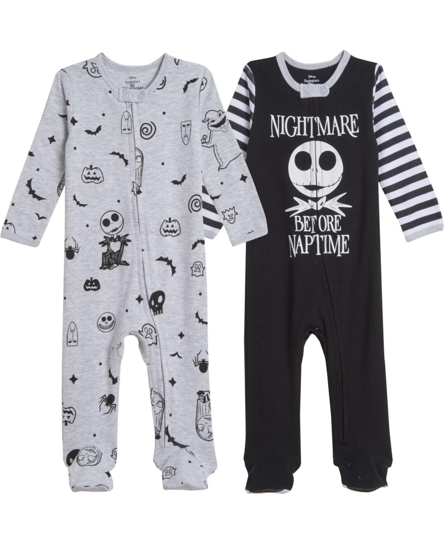 Комбинезоны Nightmare Before Christmas Disney Jack Skellington 2 Pack Footed Coveralls для мальчиков-малышей, цвет: Белый / Чёрный — фото 1
